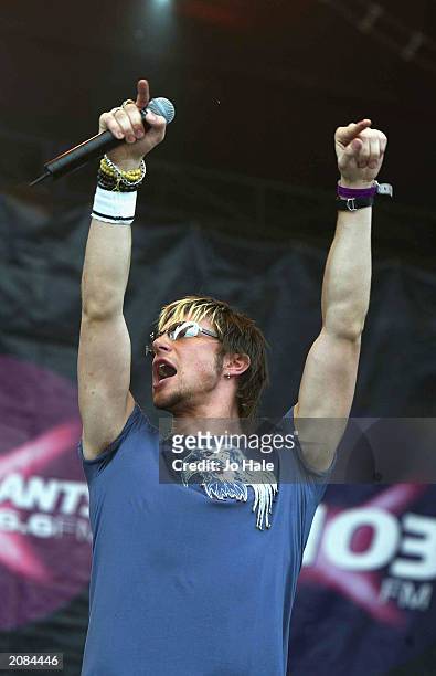 Duncan James from the boy band Blue performs live on stage at the 'Summer XS Festival' on June 15, 2003 at Milton Keynes Bowl, Milton Keynes, England.