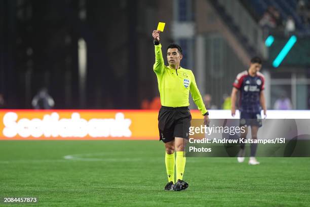 Referee Adonai Escobedo during a Concacaf Champions Cup: Round of 16 between LD Alajuelense and New England Revolution at Gillette Stadium on March...