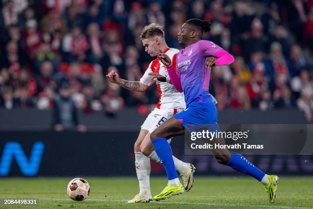 Rafael Leao of AC Milan in game against Slavia Praha during the UEFA Europa League 2023/24 round of 16 second leg match between Slavia Praha and AC...