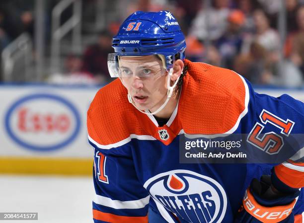 Troy Stecher of the Edmonton Oilers in action during the game against the Washington Capitals at Rogers Place on March 13 in Edmonton, Alberta,...