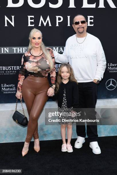 Coco Austin, Chanel Nicole and Ice-T attend the premiere of "Ghostbusters: Frozen Empire" at AMC Lincoln Square Theater on March 14, 2024 in New York...