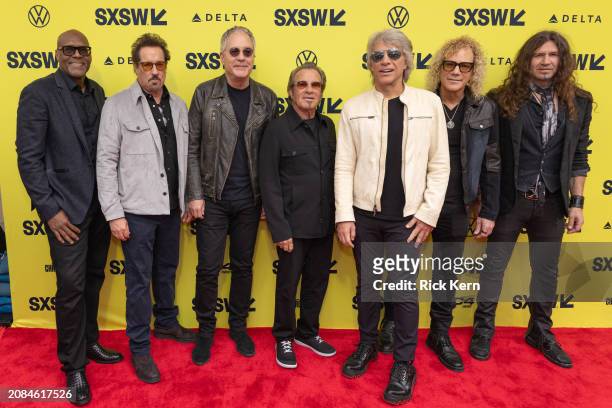 Everett Bradley, John Shanks, Hugh McDonald, Tico Torres, Jon Bon Jovi, David Bryan, and Phil X attend the world premiere of 'Thank You, Goodnight:...