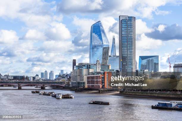 sunny south bank skyline view in london - bankside stock pictures, royalty-free photos & images