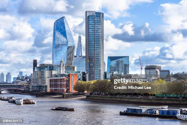 sunny south bank skyline view in london - bankside stock pictures, royalty-free photos & images