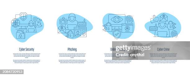 ilustraciones, imágenes clip art, dibujos animados e iconos de stock de ilustración vectorial de pantallas de aplicaciones de incorporación de seguridad cibernética, phishing, privacidad en línea - phishing
