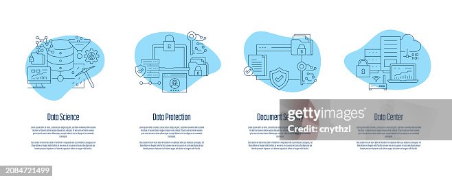 Data Science, Data Protection, Document Security, Data Center Onboarding App Screens Vector Illustration Data Science, Data Protection, Document Security, Data Center Onboarding App Screens Vector Illustration