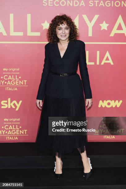 Valeria Golino attends the premiere of the second season of "Call My Agent - Italia" at The Space Cinema Moderno on March 14, 2024 in Rome, Italy.