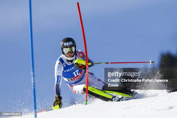 Atle Lie Mcgrath of Team Norway in action during the Audi FIS Alpine Ski World Cup Finals Men's Slalom on March 17, 2024 in Saalbach Austria.