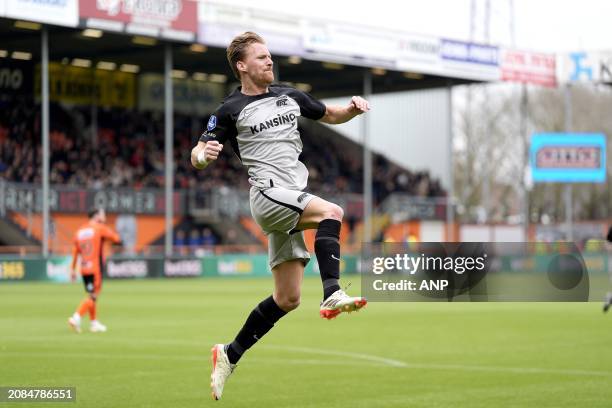 Dani de Wit of AZ Alkmaar celebrates the 0-1 during the Dutch Eredivisie match between FC Volendam and AZ Alkmaar at the Kras stadium on March 17,...