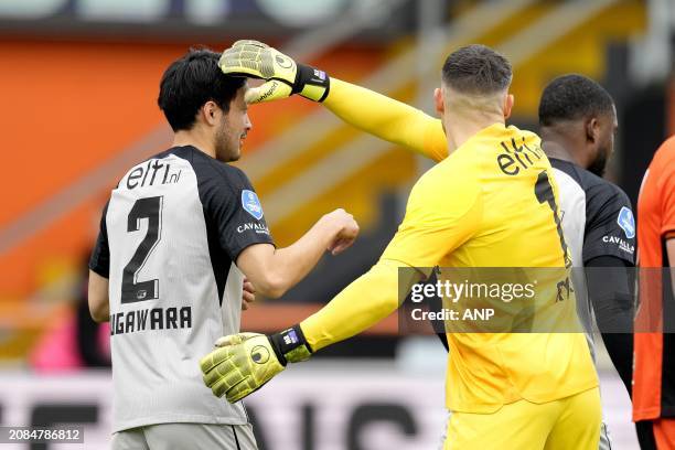 Yukinari Sugawara of AZ Alkmaar celebrates the 0-2 during the Dutch Eredivisie match between FC Volendam and AZ Alkmaar at the Kras stadium on March...