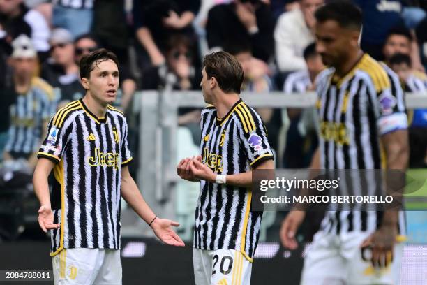 Juventus' Italian forward Federico Chiesa reacts during the Italian Serie A football match between Juventus and Genoa at the Allianz Stadium in Turin...