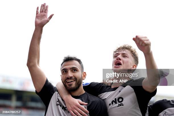 Vangelis Pavlidis of AZ Alkmaar celebrates the 0-3 during the Dutch Eredivisie match between FC Volendam and AZ Alkmaar at the Kras stadium on March...