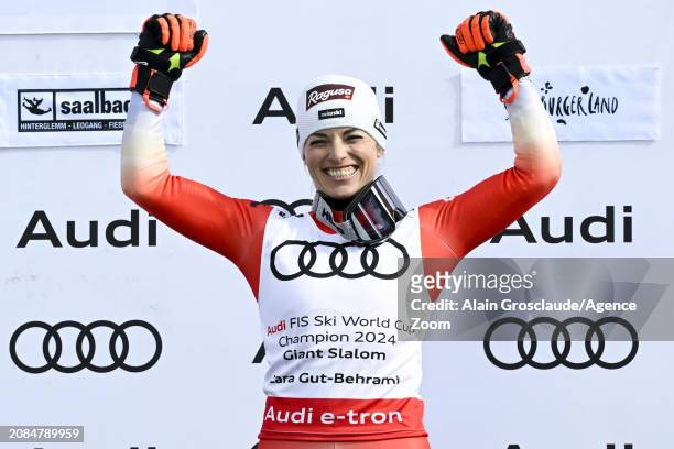 Lara Gut-behrami of Team Switzerland takes 1st place in the overall standings during the Audi FIS Alpine Ski World Cup Finals Women's Giant Slalom on...