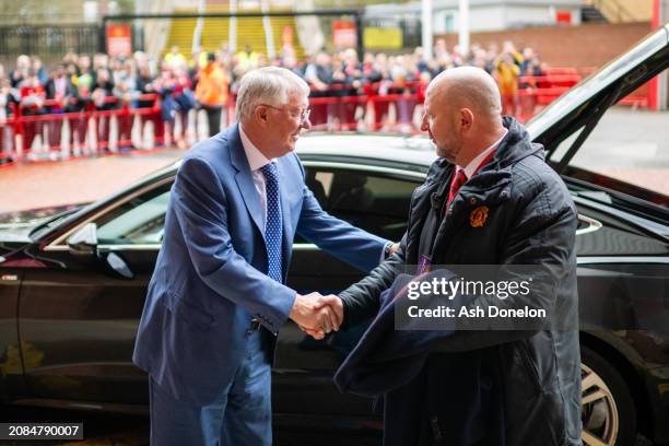 Sir Alex Ferguson arrives prior to the Emirates FA Cup Quarter Final match between Manchester United and Liverpool at Old Trafford on March 17, 2024...