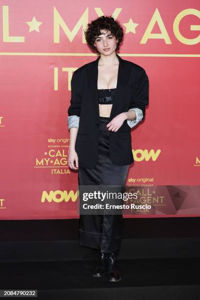 Tecla Insolia attends the premiere of the second season of "Call My Agent - Italia" at The Space Cinema Moderno on March 14, 2024 in Rome, Italy.