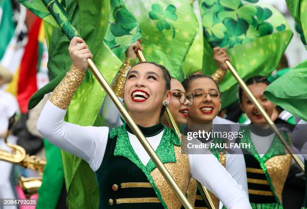 Performers take part in the annual St Patrick's Day parade in Dublin on March 17, 2024.