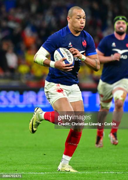 Gael Fickou of France in action during the Guinness Six Nations 2024 match between France and England at on March 16, 2024 in Lyon, France.