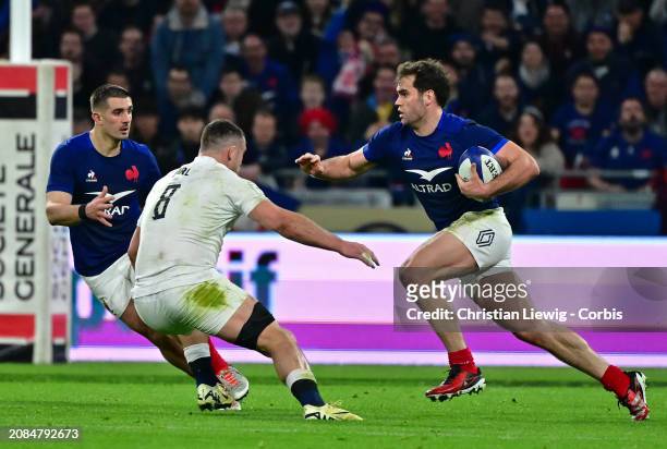 Damian Penaud of France in action during the Guinness Six Nations 2024 match between France and England at on March 16, 2024 in Lyon, France.