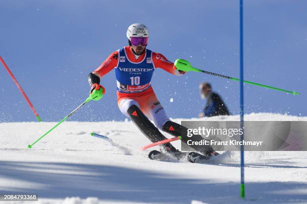 Marc Rochat of Switzerland competes during the Men's Slalom at Audi FIS Alpine Ski World Cup Finals on March 17, 2024 in Saalbach-Hinterglemm,...