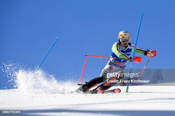 Linus Strasser of Germany competes during the Men's Slalom at Audi FIS Alpine Ski World Cup Finals on March 17, 2024 in Saalbach-Hinterglemm, Austria.