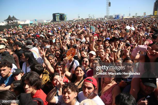 View of the audience during Denise Rosenthal's performance on day 3 of Lollapalooza Chile 2024 at Parque Cerrillos on March 17, 2024 in Santiago,...