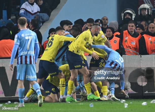 Brawl break out between players of Trabzonspor and Fenerbahce after the Turkish Super Lig week 30 football match between Trabzonspor and Fenerbahce...