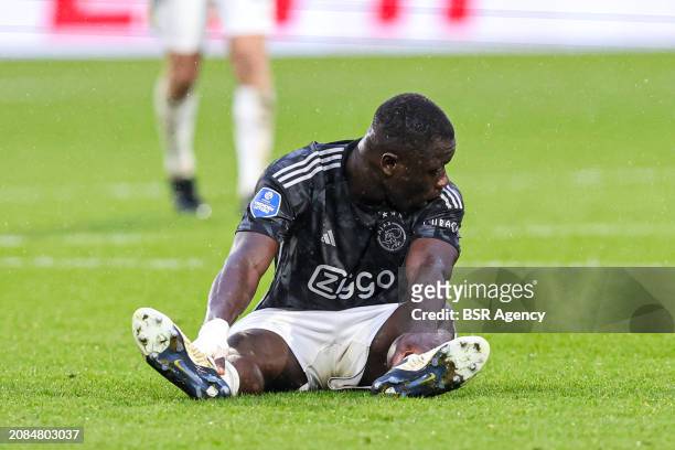 Brian Brobbey of AFC Ajax injured his hamstring during the Dutch Eredivisie match between Sparta Rotterdam and Ajax at Sparta-stadion Het Kasteel on...