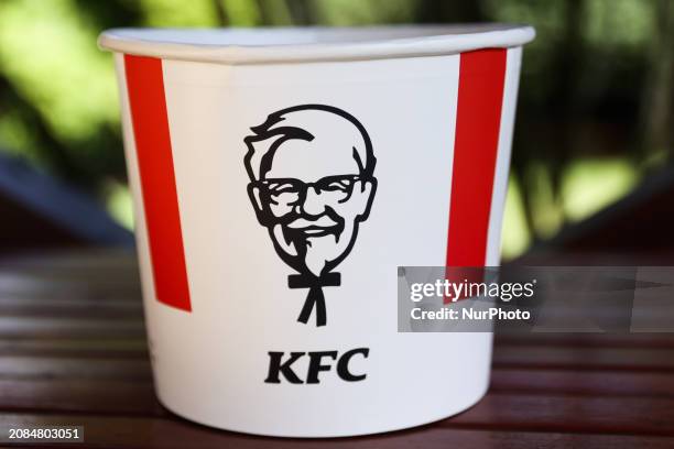 Chicken bucket is seen in this illustration photo taken in Poland on March 17, 2024.