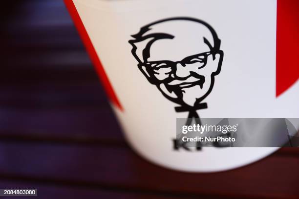 Logo is seen on a bucket in this illustration photo taken in Poland on March 17, 2024.