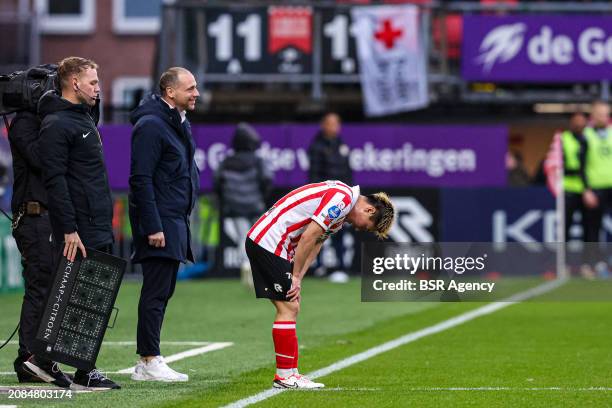 Shunsuke Mito of Sparta Rotterdam bowing during the Dutch Eredivisie match between Sparta Rotterdam and Ajax at Sparta-stadion Het Kasteel on March...