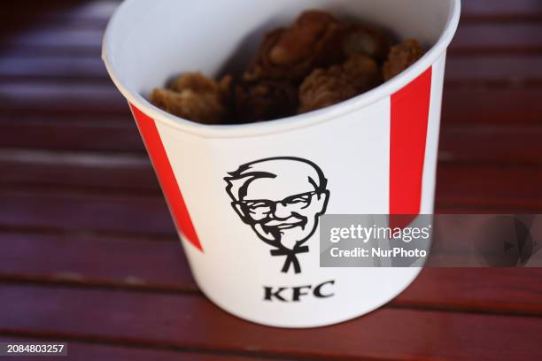 Chicken bucket is seen in this illustration photo taken in Poland on March 17, 2024.