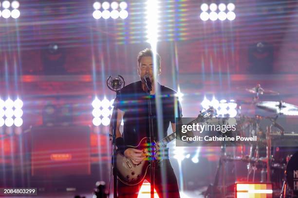 Chad Kroeger of Nickelback performs at CMT Crossroads: Nickelback & HARDY at Marathon Music Works on March 07, 2024 in Nashville, Tennessee.