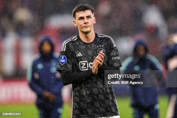 Benjamin Tahirovic of AFC Ajax thanks the fans during the Dutch Eredivisie match between Sparta Rotterdam and Ajax at Sparta-stadion Het Kasteel on...