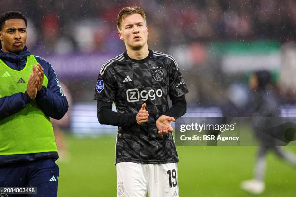 Julian Rijkhoff of AFC Ajax thanks the fans during the Dutch Eredivisie match between Sparta Rotterdam and Ajax at Sparta-stadion Het Kasteel on...