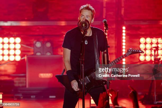 Chad Kroeger of Nickelback performs at CMT Crossroads: Nickelback & HARDY at Marathon Music Works on March 07, 2024 in Nashville, Tennessee.