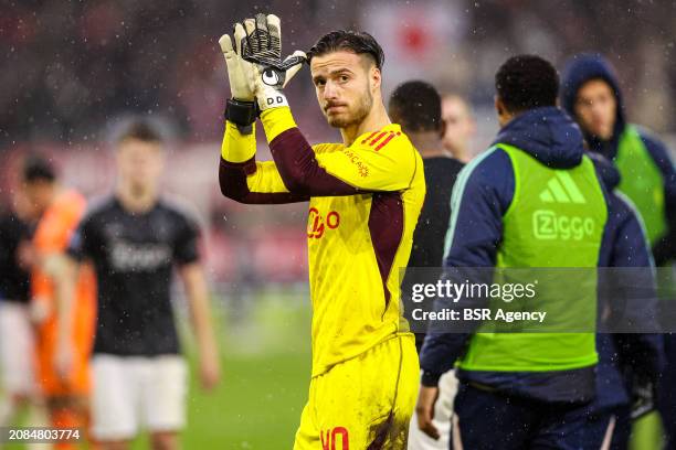 Goalkeeper Diant Ramaj of AFC Ajax thanks the fans during the Dutch Eredivisie match between Sparta Rotterdam and Ajax at Sparta-stadion Het Kasteel...