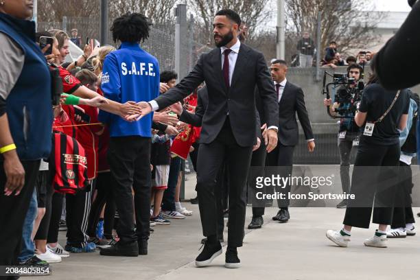 Atlanta defender Derrick Williams greets the fans prior to the start of the MLS match between Orlando City SC and Atlanta United FC on March 17th,...