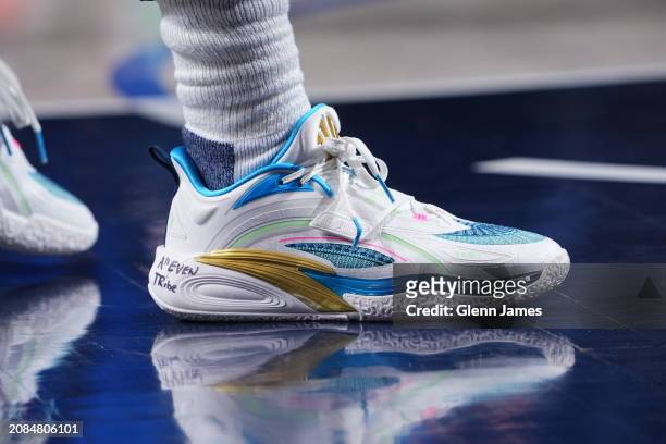 The sneakers worn by Kyrie Irving of the Dallas Mavericks during the game against the Denver Nuggets on March 17, 2024 at the American Airlines...