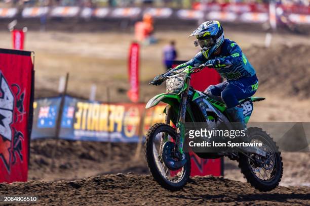 Zane Mackintosh of VIC driving KAWASAKI KX250 in class Pirelli MX2 during the Penrite ProMX Championship presented by AMX Superstores at the...