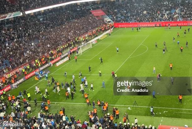 An aerial view of supporters entering on the pitch after the Turkish Super Lig week 30 football match between Trabzonspor and Fenerbahce at Papara...