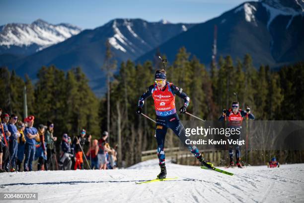 Tarjei Boe of Norway in action during the Men 15 km Mass Start at the BMW IBU World Cup Biathlon on March 17, 2024 in Canmore, Canada.