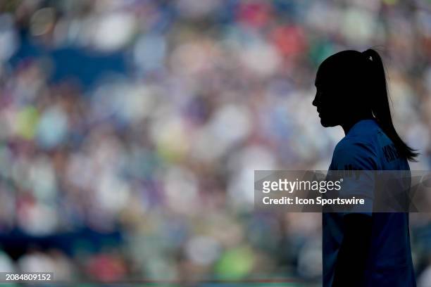 Washington Spirit goalkeeper Aubrey Kingsbury looks on during a NWSL game between the Seattle Reign FC and the Washington Spirit on March 17, 2024 at...