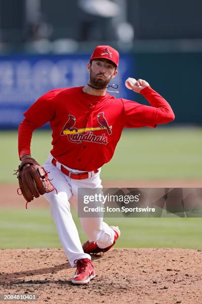 St. Louis Cardinals relief pitcher Cooper Hjerpe delivers a pitch during an MLB Spring Breakout game against the Houston Astros on March 17, 2024 at...