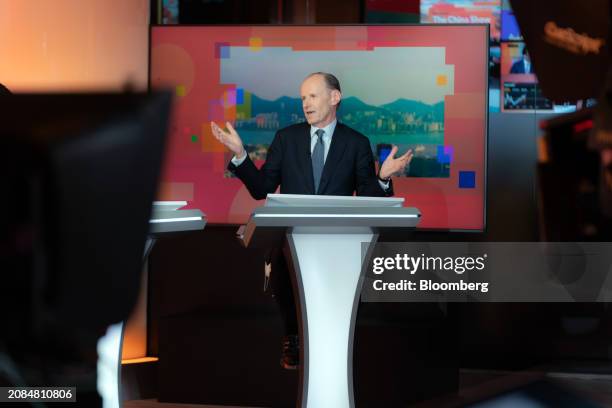 Shayne Elliott, chief executive officer of ANZ Group Holdings Ltd., speaks during a Bloomberg Television interview in Hong Kong, China, on Monday,...