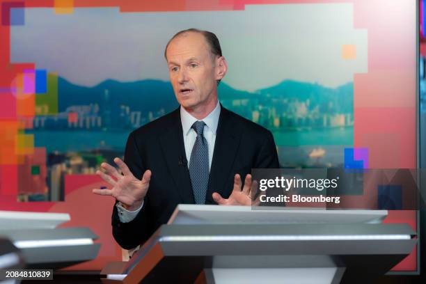 Shayne Elliott, chief executive officer of ANZ Group Holdings Ltd., speaks during a Bloomberg Television interview in Hong Kong, China, on Monday,...