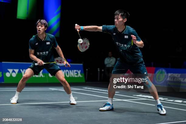 Lee Jhe-Huei and Yang Po-Hsuan of Chinese Taipei compete in the Men's Doubles Second Round match against Liu Yuchen and Ou Xuanyi of China during day...