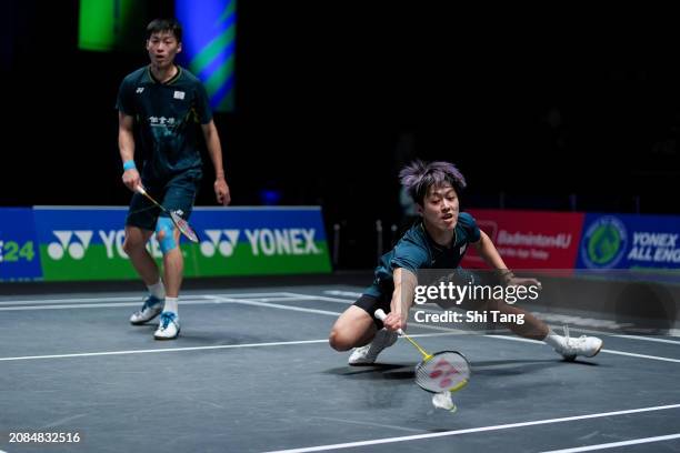 Lee Jhe-Huei and Yang Po-Hsuan of Chinese Taipei compete in the Men's Doubles Second Round match against Liu Yuchen and Ou Xuanyi of China during day...