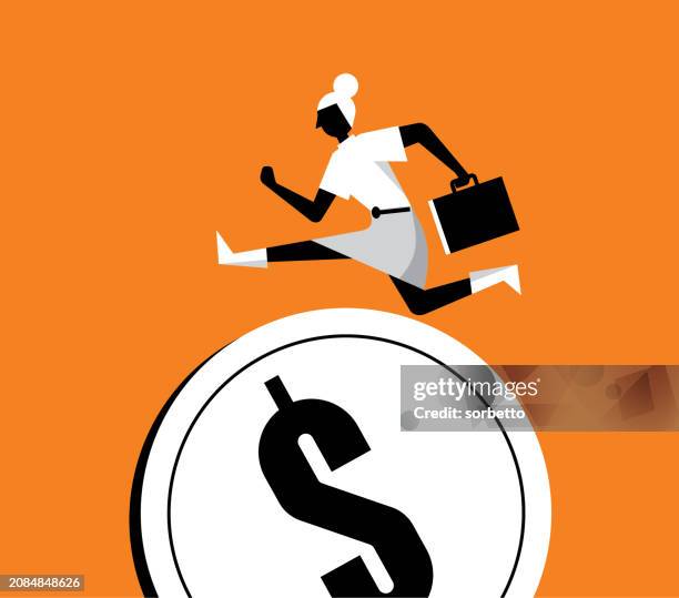 businesswoman jumping - currency - abi pop stock illustrations