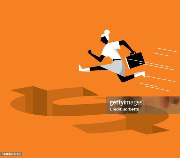 stockillustraties, clipart, cartoons en iconen met businesswoman jumping - pitfall