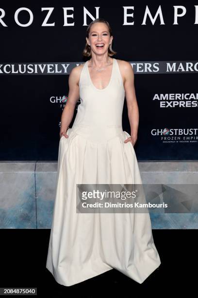 Carrie Coon attends the premiere of "Ghostbusters: Frozen Empire" at AMC Lincoln Square Theater on March 14, 2024 in New York City.